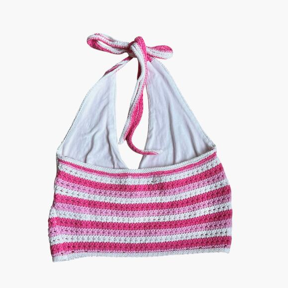 Hollister Pink Crochet Cropped Halter Top M Y2K Boho Summer - Picture 4 of 4